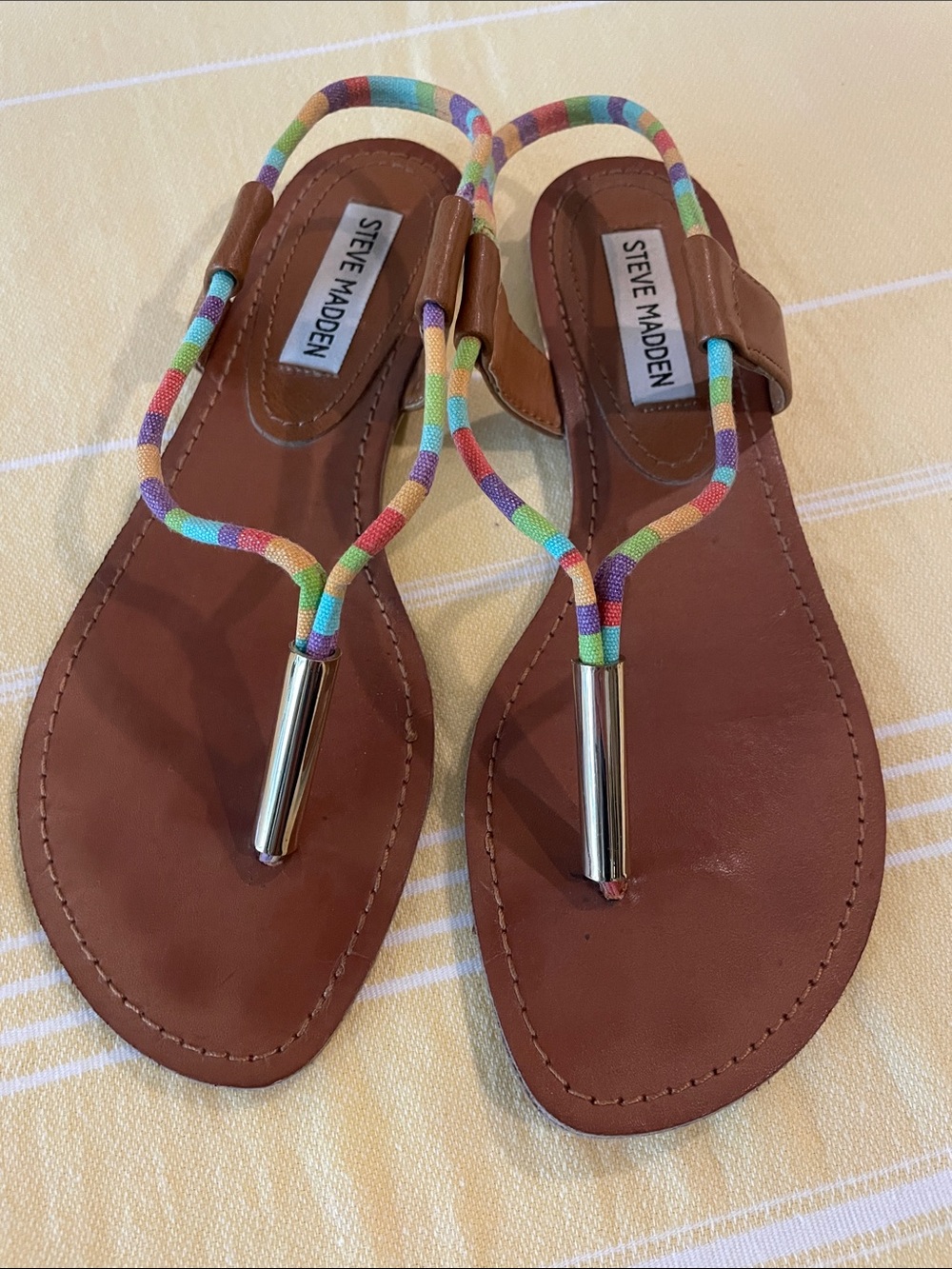 Steve Madden Hamill Brown Leather Sandals with Multicolor Rope Straps